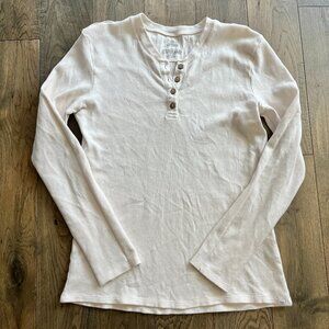 Organic Cotton Waffle Knit Henley Ivory Cream Size L Neutral Basic Minimalist